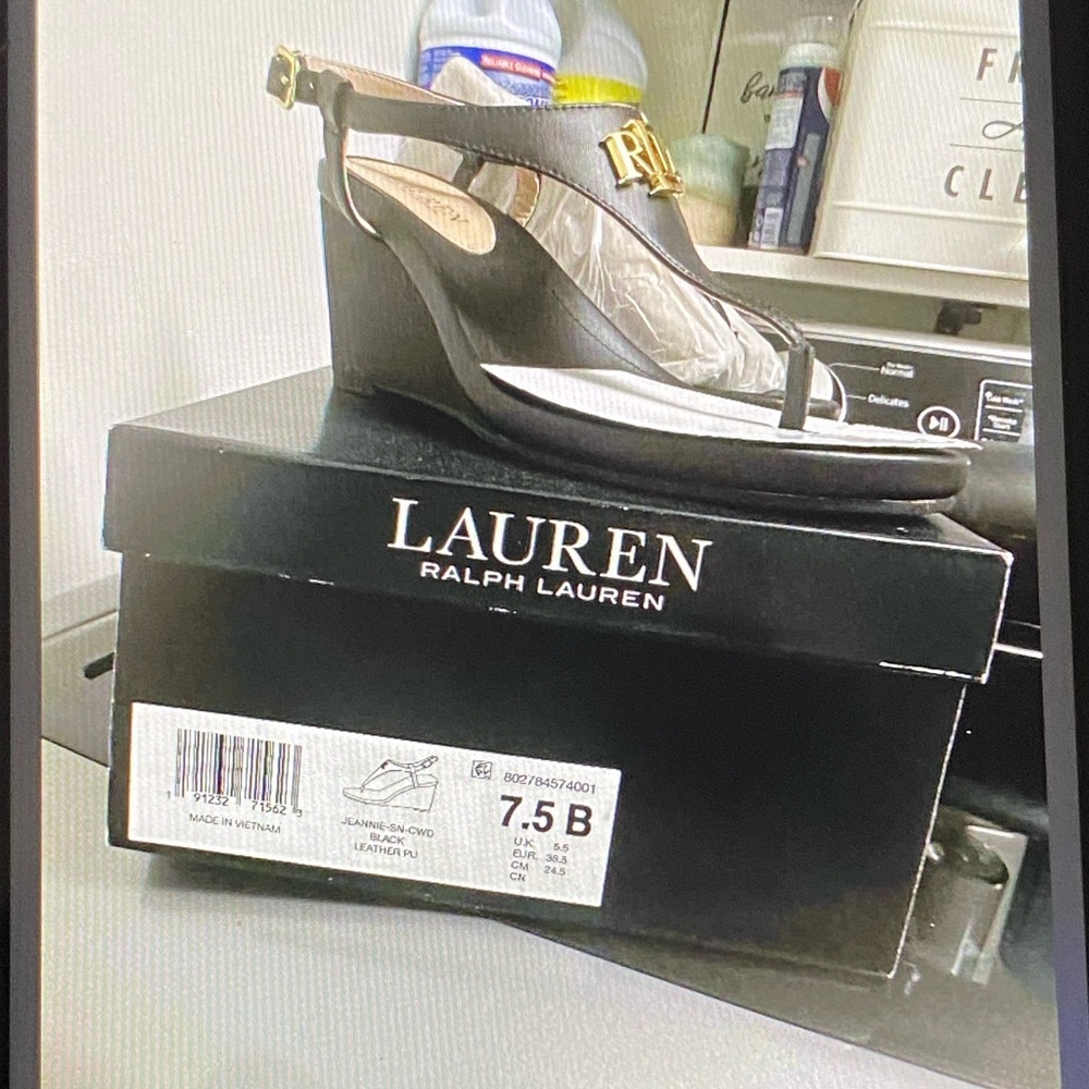 Lauren Ralph Lauren Black Wedges with Gold Accent